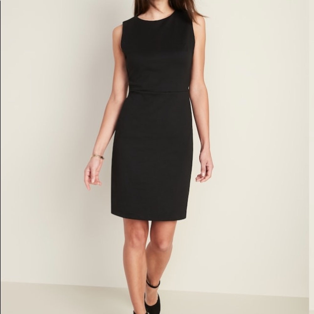 Black Sleeveless Ponte Knit Sheath Dress